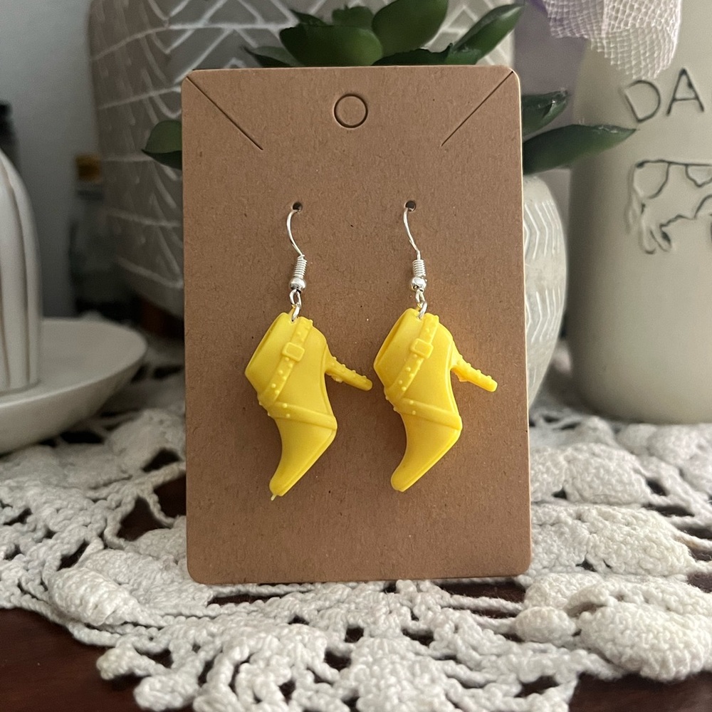 *3 for $20* Yellow Heeled Bootie Barbie Shoe Earrings